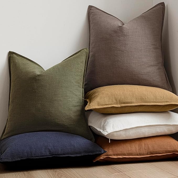 Foindtower Set of 2, Decorative Linen Soild Throw Pillow Covers Soft Accent Euro Cushion Case Farmhouse Neutral Pillowcase for Chair Couch Sofa Bedroom Living Room Home Decor 26 x 26 Inch Light coffee