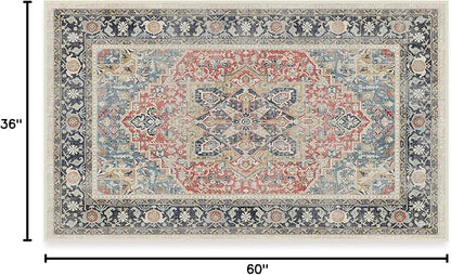RUGGABLE Washable Vintage Area Rug – Kamran Cayenne Red 3x5, Stain-Resistant, Non-Slip – Small Machine Washable Rugs for Living Room, Bedroom, Hallway, Entryway & Office–with Standard Pad