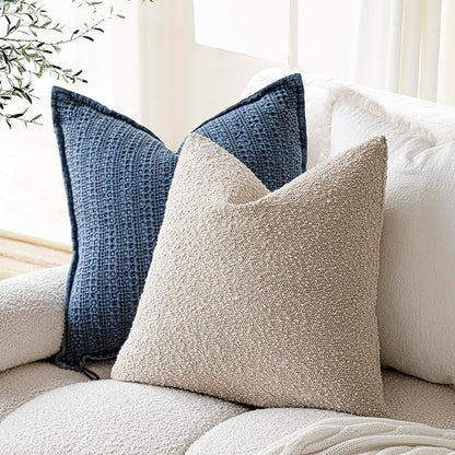 Foindtower Pack of 2 Textured Boucle Throw Pillow Covers Accent Solid Pillow Cases Cozy Soft Decorative Couch Cushion Case for Chair Sofa Bedroom Living Room Home Decor, 18 x 18 Inch,Oatmeal