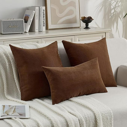 FUTEI Dark Brown Chenille Throw Pillow Covers 12x20 Inch Set of 2,Soft Wide Chevron Textured Lumbar Pillow Cases,Farmhouse Home Decor for Couch Bed Living Room