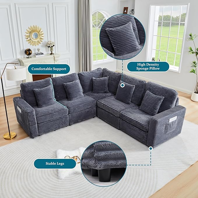 Modern Middle Armless Sofa Seat Set of 2 for Modular Sectional Couch for Living Room-Blue Grey