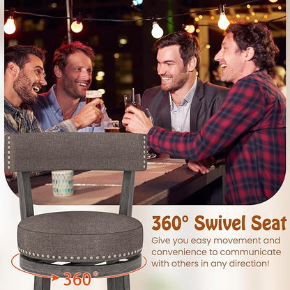 COSTWAY Bar Stools Set of 2, Upholstered Farmhouse Bar stools with Cushioned Seat & Backrest, Solid Wood Legs, Footrest, 31” Bar Height Swivel Stools for Kitchen Island, Pub (2, 31'' Seat Height)