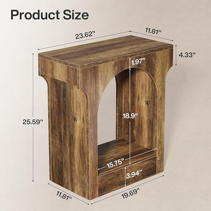 Tribesigns Wood End Table Set of 2, Side Table with Storage Space for Living Room, Narrow Nightstand for Bedroom, Rustic Brown