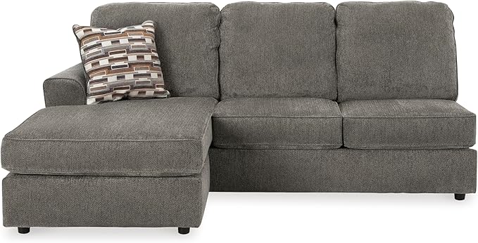 Signature Design by Ashley O'Phannon Casual Right-Arm Facing Herringbone Chenille 2-Piece Sectional with Chaise, Loose Seat Cushions and 2 Throw Pillows, Gray