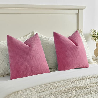 FUTEI Hot Pink Decorative Throw Pillow Covers 16x16 Inch Set of 2,Soft Cozy Wheat Ear Striped Patterns Cushion Cases,Modern Home Decor for Couch Bed Living Room