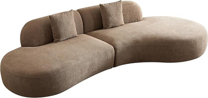 135.4" Curved Sofa Couch Modern Oversized 6-Seat Round Boucle Sectional Sofa Couch with Pillows for Living Room Apartment Furniture,No Assembly Needed(Camel+Right-Facing)