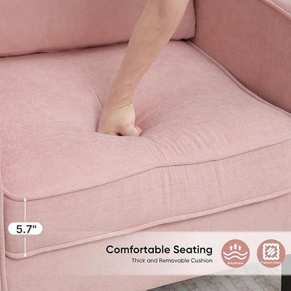 Accent Chair for Living Room, Mid Century Modern Reading Chair for Bedroom, Upholstered Armchair with Side Pockets, Comfy Single Sofa Side Chair for Office, Apartment, Small Room, Pink