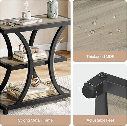 Tribesigns End Table with Storage, 3-Tier Side Table with Geometric Metal Design, Industrial Nightstand for Small Spaces, Living Room, Bedroom, Study Room (2, Grey)