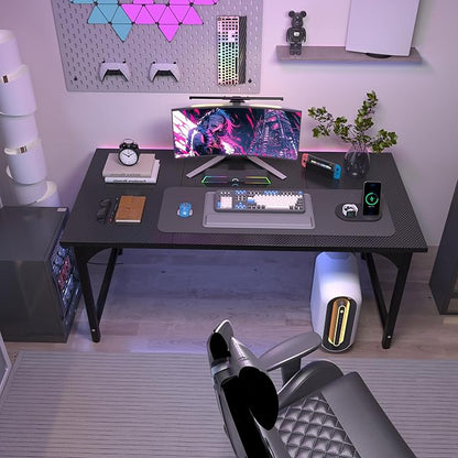 StarGraph Modern Computer Desk 55 Inch Large Office Desk with Carbon Fiber Desktop Home Office Desks with Sturdy Metal Frame Gaming Study Writing Work from Home Desks, Black