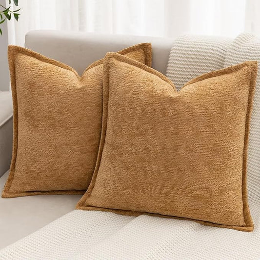 Mustard Yellow Decorative Throw Pillow Covers 16x16 Inch Set of 2 Cozy Soild Chenille Cushion Cases Soft Textured Square Couch Pillows Cover Boho Accent Farmhouse Pillowcases for Bed