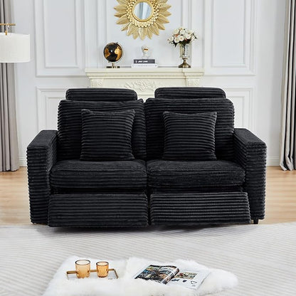 ORRD Power Reclining Sectional Sofa, Electric Loveseat Recliner with 2 Electric Footrest and Adjustable Headrest, Modern Plush Corduroy Fluffy Reclining Sectional with Deep Seat for Living Room-Black