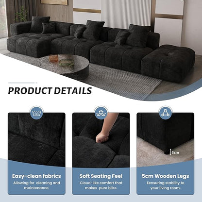 WJShome Oversized Modular Sectional Sofa, V Shaped Couch with Ottoman,Sectional Couches for Living Room,Large Linen Deep Seat with Pillow Couches for Home,Spacious Space,Black