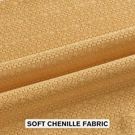 FUTEI Mustard Yellow Chenille Throw Pillow Covers 26x26 Inch Set of 2,Soft Striped & Diamond Textured Euro Pillow Shams,Modern Home Decor for Couch Living Room