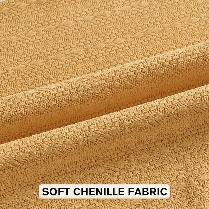 FUTEI Mustard Yellow Chenille Throw Pillow Covers 20x20 Inch Set of 2,Soft Striped & Diamond Textured Cushion Cases,Modern Home Decor for Couch Living Room