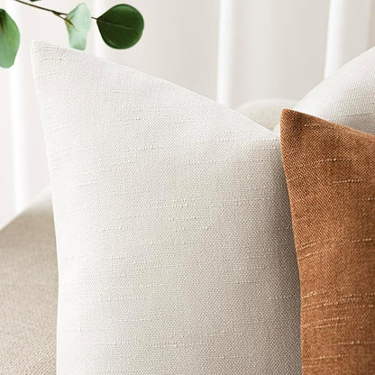 Foindtower Pack of 2 Textured Chenille Throw Decorative Pillow Covers Square Accent Solid Cushion Cover Cozy Neutral Farmhouse Pillow Case for Couch Sofa Bedroom Living Room 26x26 Inch, Ivory White