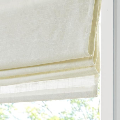 Madison Park Kyler Cordless Roman Shades - Single Panel, Lightweight Linen Blend Fabric, Natural Design, Easy Installation, Light Filtering Window Blind, Bedroom, Living Room Decor 31"W x 64"L Ivory