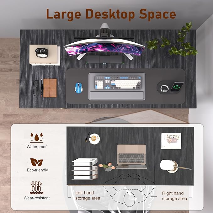 StarGraph Home Office Desks 55 Inch Large Office Desk with Sturdy Metal Frame Modern Computer Desk Gaming Study Writing Work from Home Desks, Black