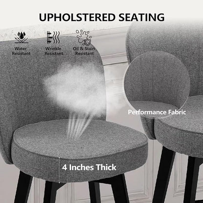 MINCETA Bar Stools Set of 2, 26 Inch Upholstered Barstools with Backrest and Footrest, Swivel Counter Height Barstools for Kitchen Island Home Bar Gray