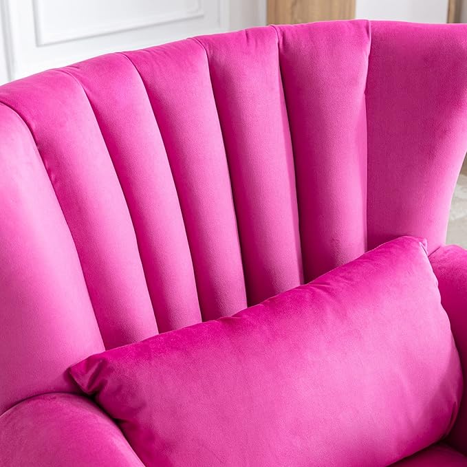 Accent Reading Arm Chairs Set of 2 Midcentury Modern Comfy Corner Sofa Chair, Wingback Waiting Room Club Chair with Tufted Back for Living Room/Bedroom/Reception Room, Velvet Rose
