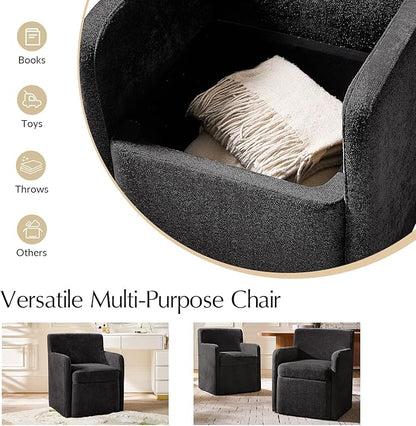 HULALA HOME Upholstered Dining Chair with Smooth-roling Castors, Modern Fabric Side Dining Room Chairs with Built-in Storage, Multi-Purpos Kitchen Chairs for Living Room, Black