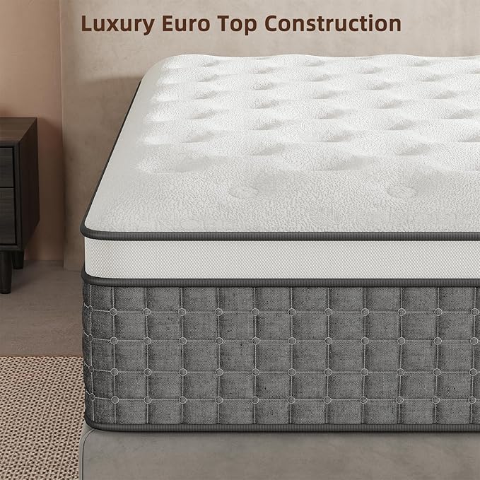 Mattress Twin Size, Medium Firm Mattress with Extra Lumbar & Shoulder Support, 12 Inch Hybrid Mattresses with Gel Memory Foam Pain Relief - Fiberglass Free - No Odor - 365 Night Trial