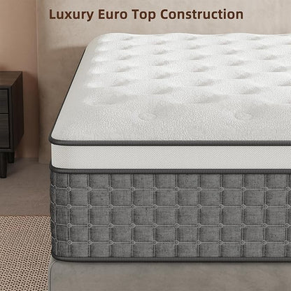 Mattress Twin Size, Medium Firm Mattress with Extra Lumbar & Shoulder Support, 12 Inch Hybrid Mattresses with Gel Memory Foam Pain Relief - Fiberglass Free - No Odor - 365 Night Trial