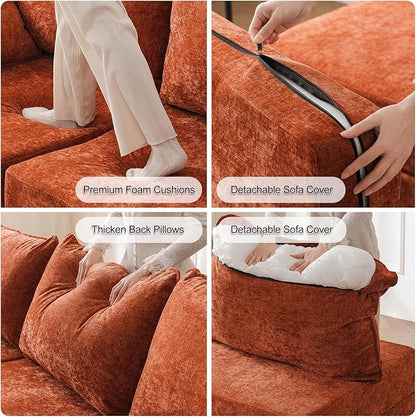 135'' Modular Sectional Sofa with Storage Seat,Oversized L Shaped Couch,6 Seater Couches for Living Room,Bedroom,Velet,Orange