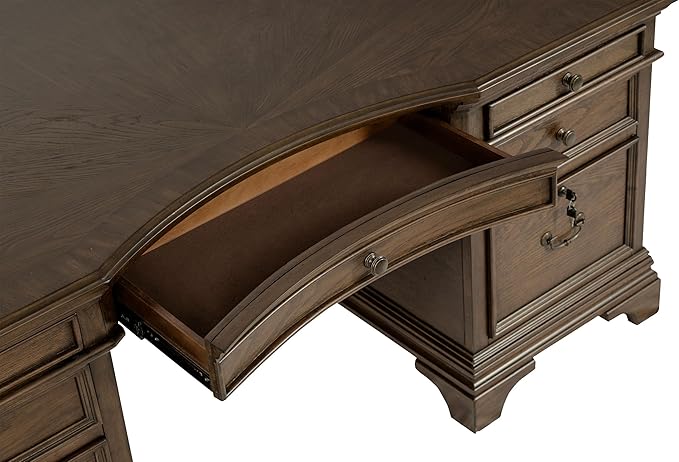 Coaster Home Furnishings - Hartshill - Wood - 72-Inch 7-Drawer Executive Desk with 2 Lockable File Cabinets, Removable Dividers, and Bronze Hardware - Home Office - Burnished Oak - 881281