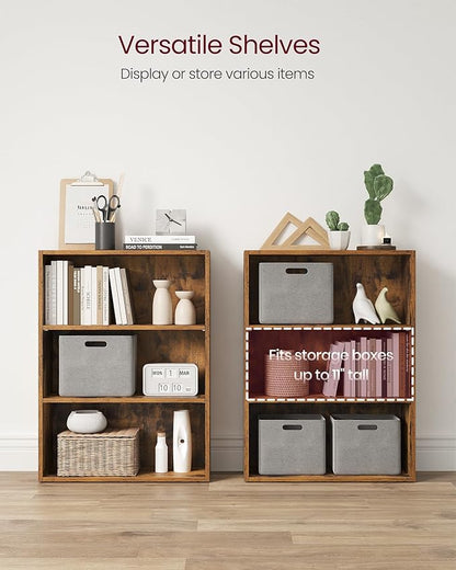 VASAGLE CUSTOS Collection - Bookshelf, 3-Tier Bookcase, Book Shelf, Open Storage Shelf, 9.4 x 23.6 x 32 Inches, for Living Room, Home Office, Dinning Room, Rustic Brown ULBC163X01