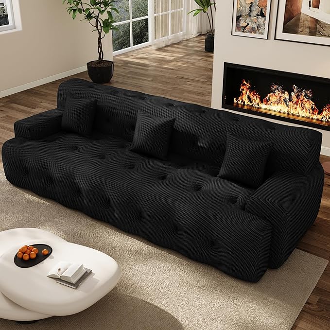 114'' Oversized Sectional Couches for Living Room Boneless Modular Sectional Sofa Plush Cloud Modular Couch Modern Sectionals with Deep Seat, No Assembly Required, 3 Seater, Black