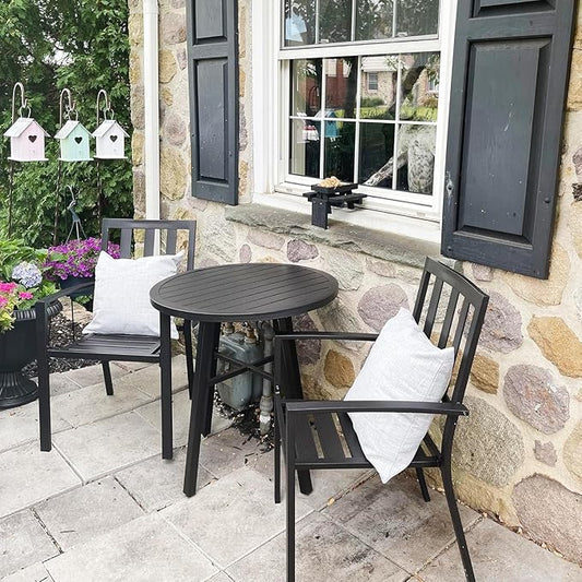 PHI VILLA 2 Pcs Patio Metal Dining Chairs, Outdoor Wroght Iron Seating Dining Chairs, Stackable Bistro Chair for Garden, Backyard, Lawn, Supports 300 lbs