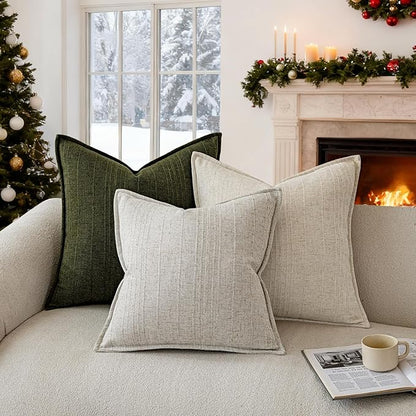 a moment Linen Pillow Covers Set of 2,Boho Farmhouse Throw Pillowcases Neutral Textured Decorative Covers for Couch Sofa Bed, Soft Linen Blend Accent Case Cushion Christmas Home Decor 20"x20"Ivory