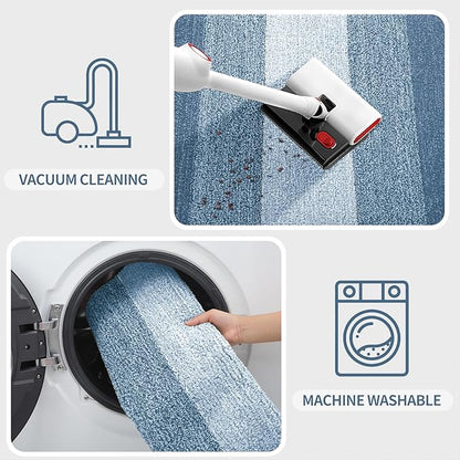 Kitinjoy Indoor Outdoor Door Mat, 48x32 Non-Slip Absorbent Dirt Trapper, Low-Profile Washable Inside Entrance Front Floor Mat, Sturdy Soft Entry Doormats for Entryway, Light Blue
