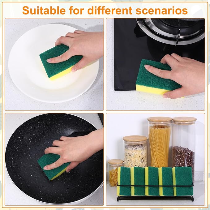 100 Pcs Individually Wrapped Sponges, Uncompressed Non Scratch Scrouing Sponges for Household Cleaning Dishes Kitchen Airbnb Apartment Car Bike Green