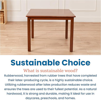 ECR4Kids 30in Square Hardwood Table with 22in Legs, Kids Furniture, Dark Walnut