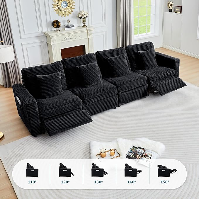 ORRD Modern Armless Power Recliner Sofa Seat for Modular Sectional Couch for Living Room-Black