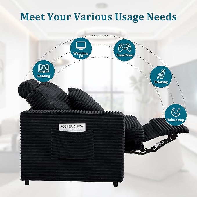 ORRD Modern Armless Power Recliner Sofa Seat for Modular Sectional Couch for Living Room-Black
