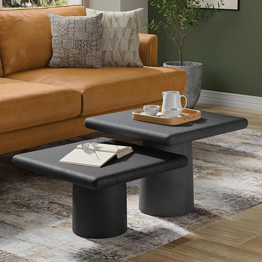 SIMPLIHOME Zachary Coffee Table 2-Piece Set - 42 inch Wide Cast Aluminum Square Living Room Tables in Graphite and Black Nickel, Contemporary Nesting Center Table Set with Flexible Style, Assembled