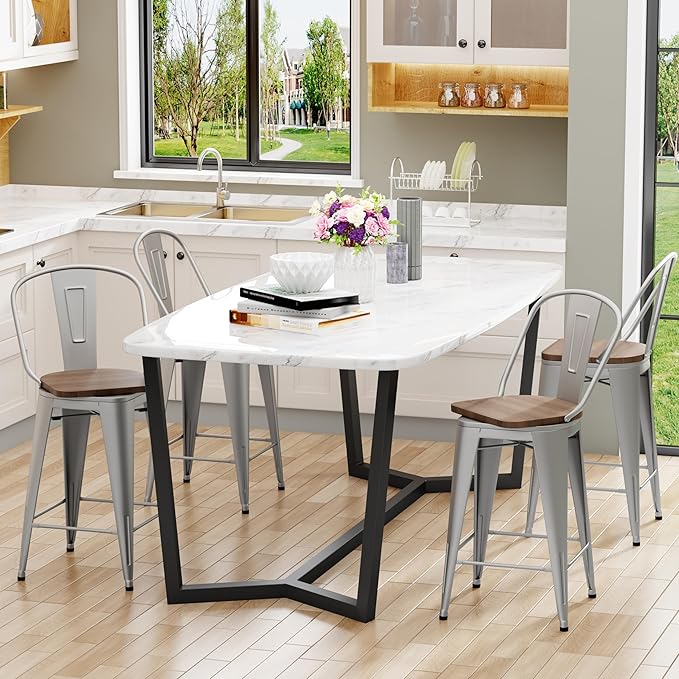 Aklaus Swivel Metal Bar Stools with Backs Counter Stools Set of 4 Counter Height Stools High Back Bar Chairs 24 Inches Barstools Farmhouse Silver