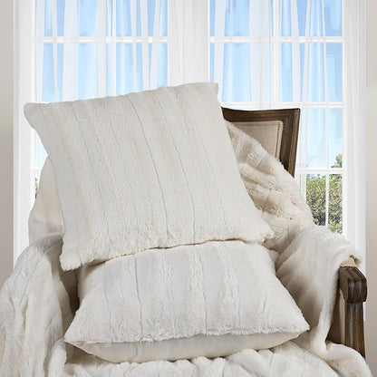 Cheer Collection Faux Fur Throw Pillows - Decorative Pillows for Couch, Bed Throw Pillows, White Accent Pillows for Bedroom or Living Room Aesthetic, Set of 2 Furry Throw Pillows, 26" x 26"