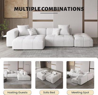WJShome 144" Sectional Couches for Living Room,Modular Sectional Sofa, U Shaped Couch, Linen Deep Seat Cloud Couches with Pillow for Living Room,White