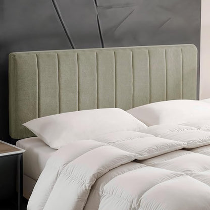 Upholstered King Headboard - Easy Assemble Channel Stitched Headboard King Size Bed - Wall Mounted Headboards with 3D Soundproof Wall Panels Peel & Stick Floating Headboards, Olive Green