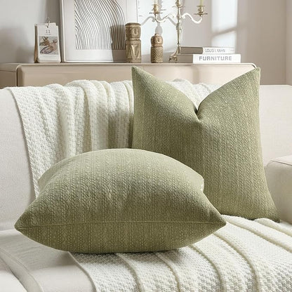 FUTEI Sage Green Chenille Throw Pillow Covers 22x22 Inch Set of 2,Soft Striped & Diamond Textured Cushion Cases,Modern Home Decor for Couch Living Room
