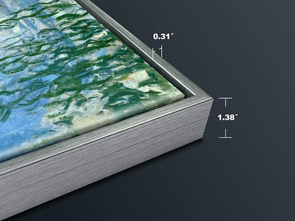 Wieco Art Large Framed Wall Art Water Lilies by Claude Monet Canvas Print Paintings Reproduction Modern Canvas Wall Art for Living Room Decoration Abstract Artwork Silver Frame