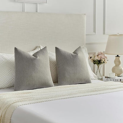 FUTEI Smoke Gray Chenille Decorative Throw Pillow Covers 26x26 Inch Set of 2,Soft Cozy Faux Linen Textured Euro Pillow Shams,Farmhouse Home Decor for Couch Living Room