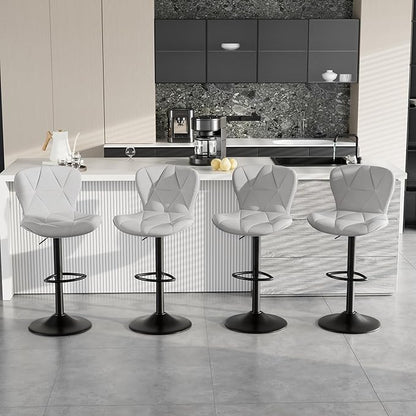 Bar Stools Set of 2,Faux Leather Bar Chairs,Upholstered Counter Height with High Backrest for Kitchen Island, Light Grey