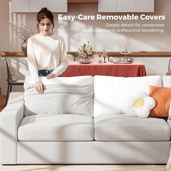 ABCASA U Shaped Sectional Sofa with Detachable Cover, Modular Couch for Living Room, Breathable Linen Fabric Corner Couch with 11 Seats, Ivory