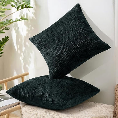 decorUhome Black Chenille Throw Pillow Covers 12x20 Set of 2 Thick Textured Slubby Couch Pillow Covers Farmhouse Accent Modern Neutral Decorative Pillow Cases for Bed Sofa Living Room