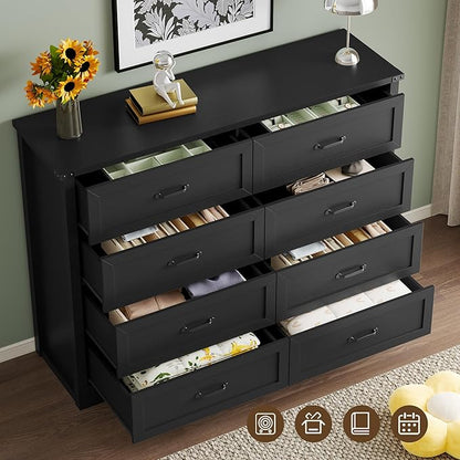 8-Drawer Dresser for Bedroom, Modern Wooden Chest of Drawers with Metal Handles, Anti-Tipping Design, Sturdy and Stable Storage Organizer for Living Room, Entryway, Home Office