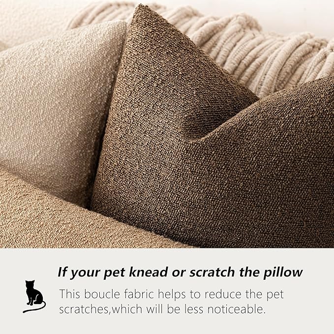 Foindtower Set of 2, Decorative Textured Boucle Throw Pillow Covers Accent Solid Pillow Cases Neutral Soft Couch Cushion Case for Chair Sofa Bedroom Living Room Home Decor 24x24Inch Chocolate